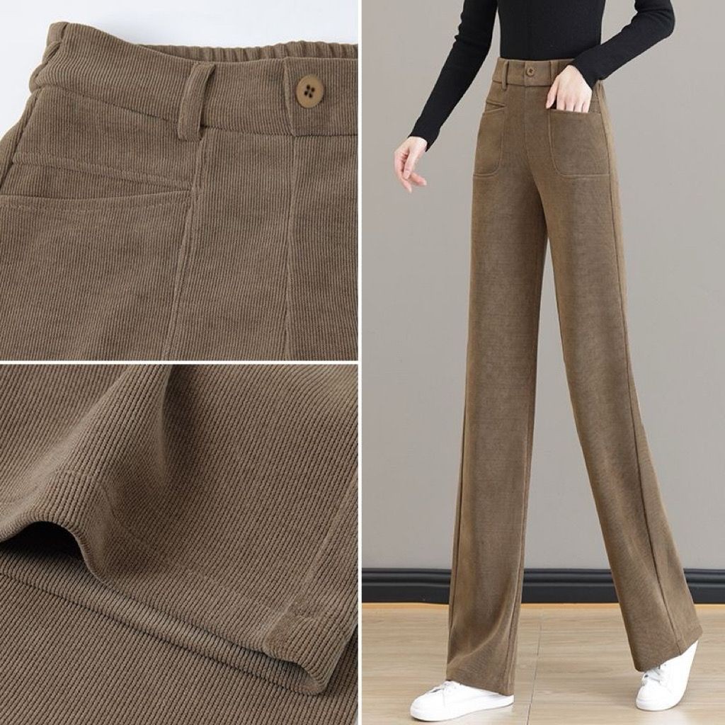 ฤดูใบไม้ร่วงฤดูหนาว2024สไตล์ใหม่เอวสูง เชนิลล์ กางเกงผู้หญิงหลวมสบายๆตรงฤดูหนาวขนแกะซับกางเกงขากว้างหนา - รูปที่ 3