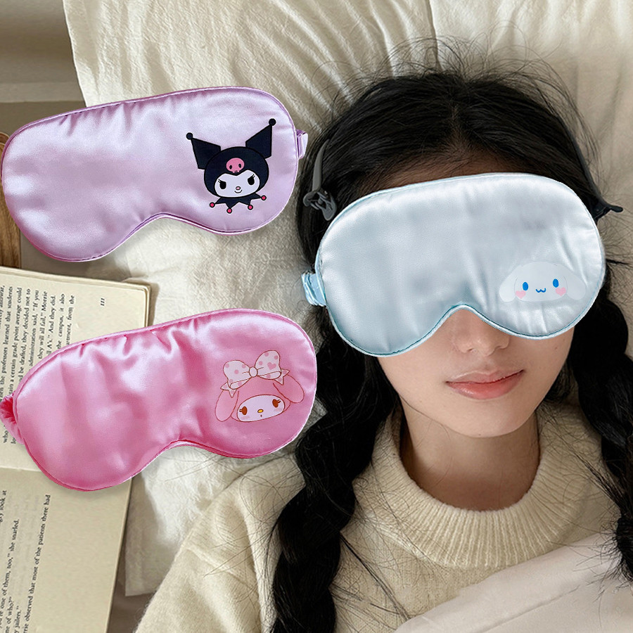 Kuromi Sleeping Eye Mask Melody CinnamorolI Kawaii การ์ตูน Lmitated Silk Eye Patch แรเงา Sleep ผ่อนคลายฝาครอบ Eyeshade