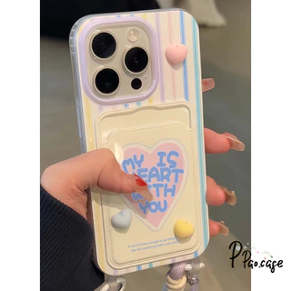 รูปหัวใจภาษาอังกฤษผีสีม่วงกระเป๋าสตางค์แบบมีสายคล้องเข้ากันได้เคสไอโฟน16 11 17 AIR 15 13 12 14 XR Pro Max 7 8 16 Plus SE