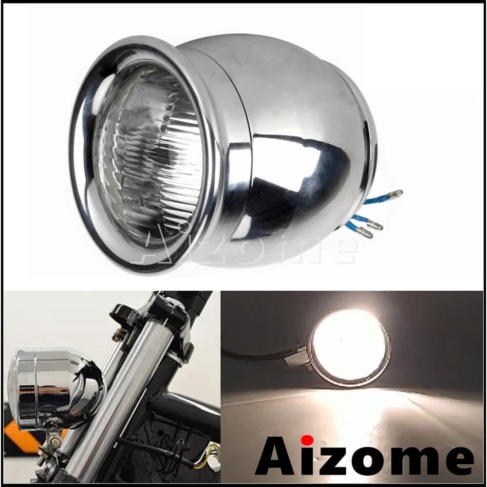 AI Vintage Aluminum Reflektor Headlight Motorcycle Retro Headlamp Hi/Lo Beam Cafe Racer Head Light f