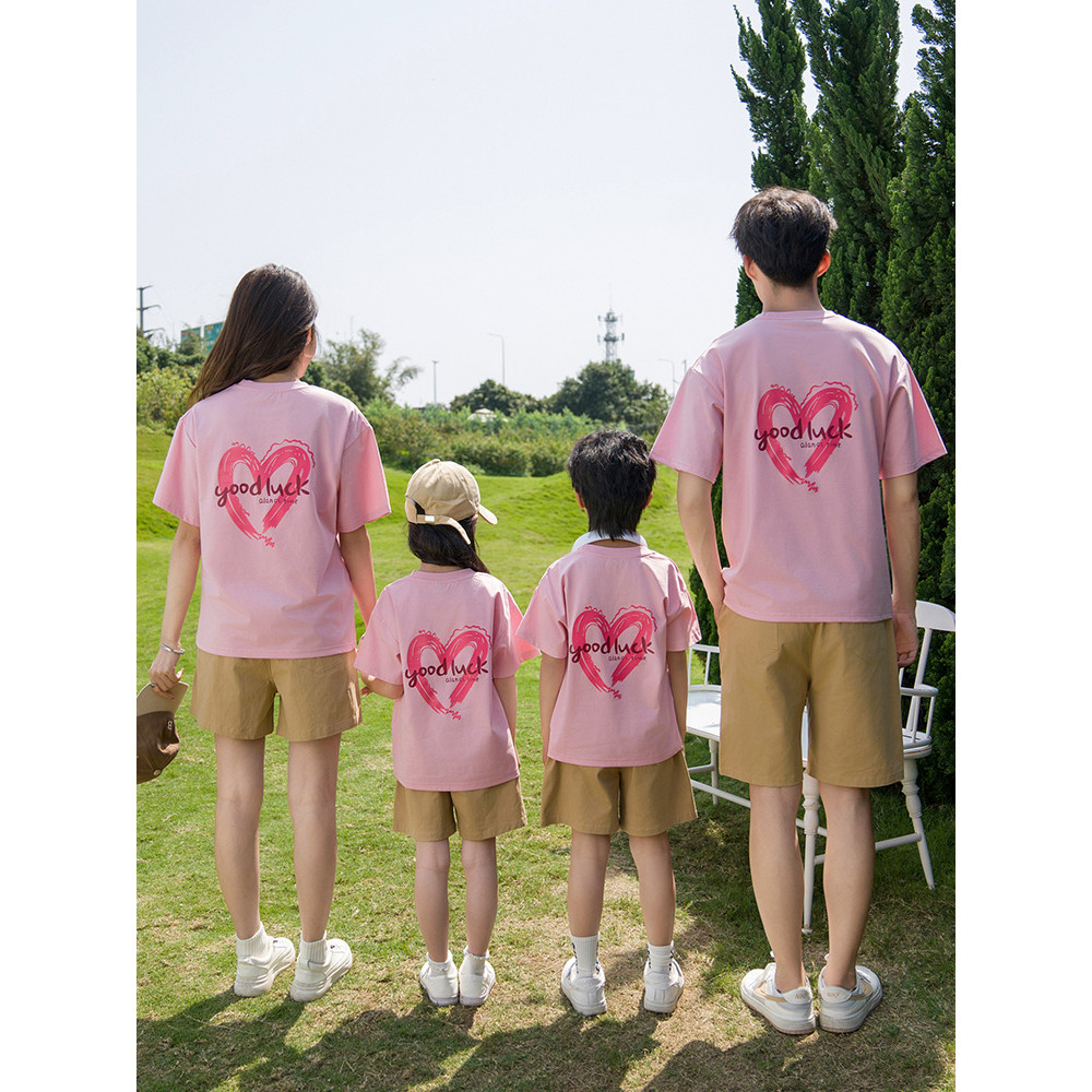 พร้อมส่ง&COD RINA STUDIO ฤดูร้อนแม่ลูกสวมใส่ครอบครัวสี่ผ้าฝ้ายแท้รักแม่-ลูกสาวสวมคู่ครอบครัวชุดครอบครัวสไตล์จีน