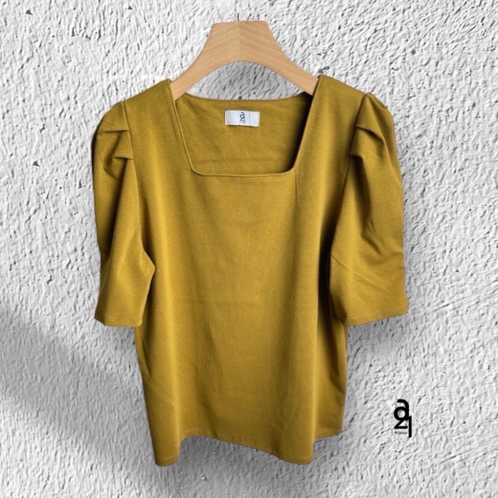 เสื้อยืด คอเหลี่ยม แขนตุ๊กตา เย็บจับจีบปลายแขน อกใหญ่ ผ้ายูนิ เกรด A เนื้อผ้านุ่ม A21 Chom KOB FTP84