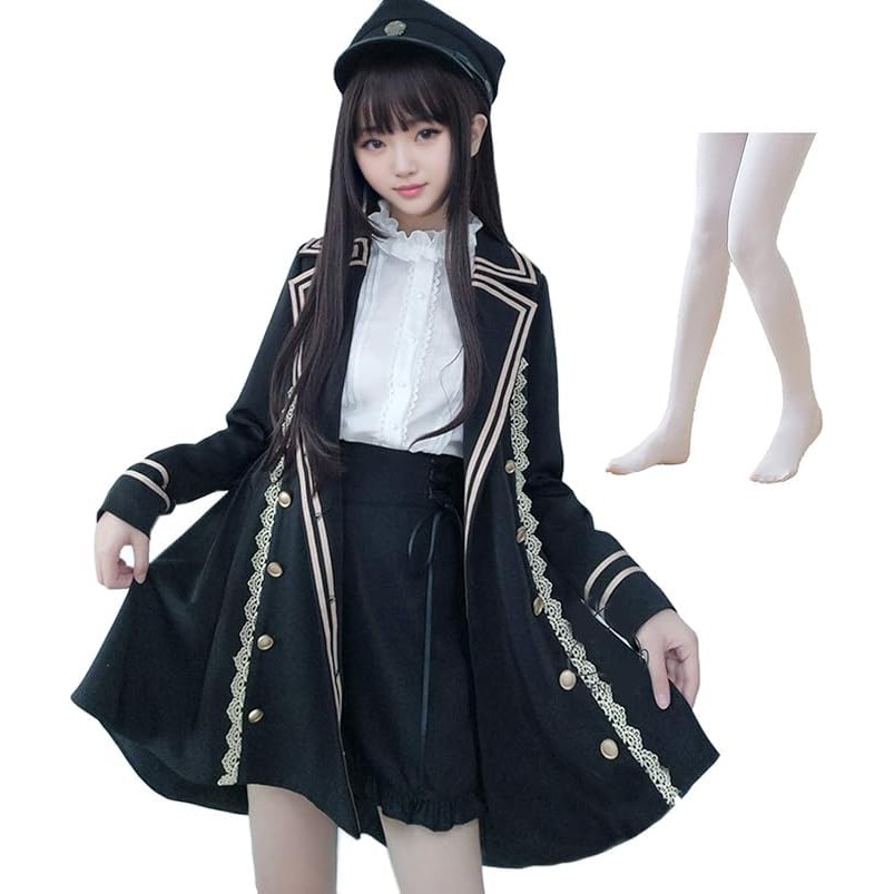 Lolita Gothic Costume for Halloween and Cosplay – Military Style, Trench Coat, Blouse, Tailcoat, and