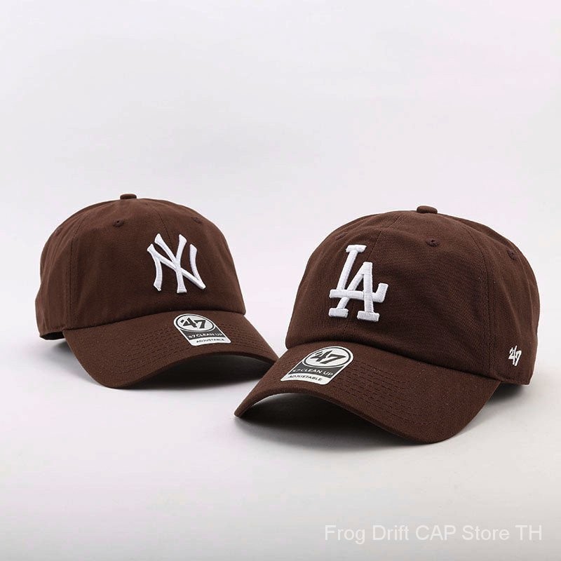 หมวก47Brand หมวกเบสบอล LA หมวกผู้หญิงสีน้ำตาลด้านบนนุ่มหมวกมาตรฐานใหญ่ NY หมวกตัวอักษรแยงกี้