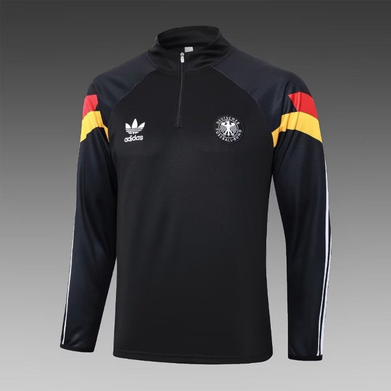 24-25 Half Pull Germany เสื้อแขนยาวสีดํา S-XXL Quick Dry Sports Soccer Top AAA