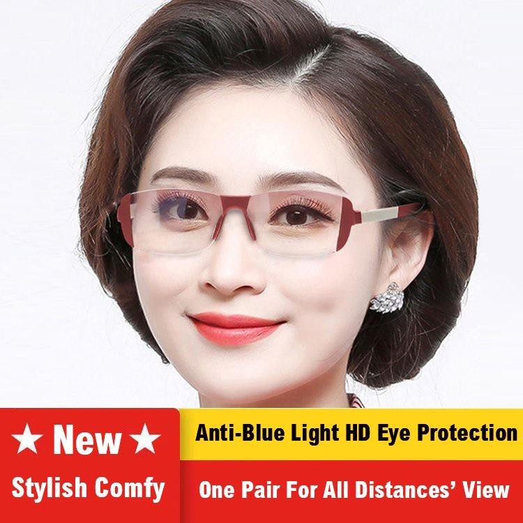 2-in-1 Anti-Blue Light Magnetic Therapy แว่นตา Anti-fatigue Progressive Bifocal แว่นตาดู Far และ Near แว่นตาสายตายาวไร้กรอบพร้อมเกรด