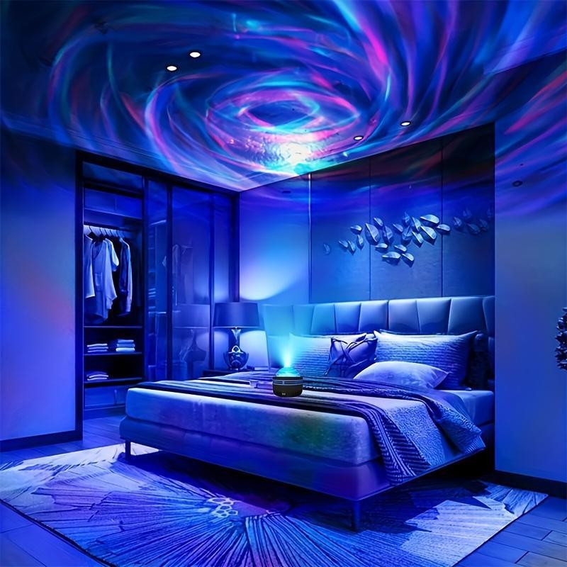 โคมไฟฉายแสงออโรร่าดนตรีหมุนได้, LED RGB, โคมไฟฉายเจ็ดสี, ไฟกลางคืนบรรยากาศข้างเตียงในห้องนั่งเล่น