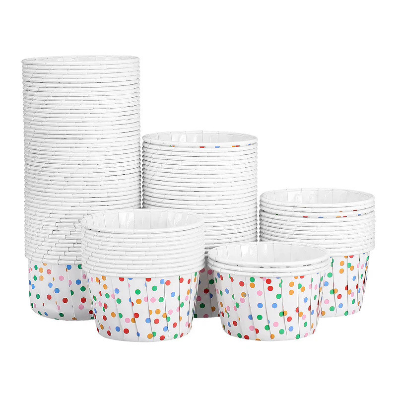 100pcs Dot Paper Treat Cups Disposable Disposable For Desserts Bowls Paper Cups for Sundae Cake Ice 