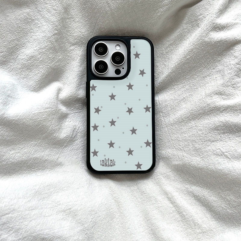 ต้นฉบับที่ไม่ซ้ํากัน ins Mint Star อะคริลิคขอบสีดําเหมาะสําหรับ Apple iPhone16promax เคสโทรศัพท์ 15pro