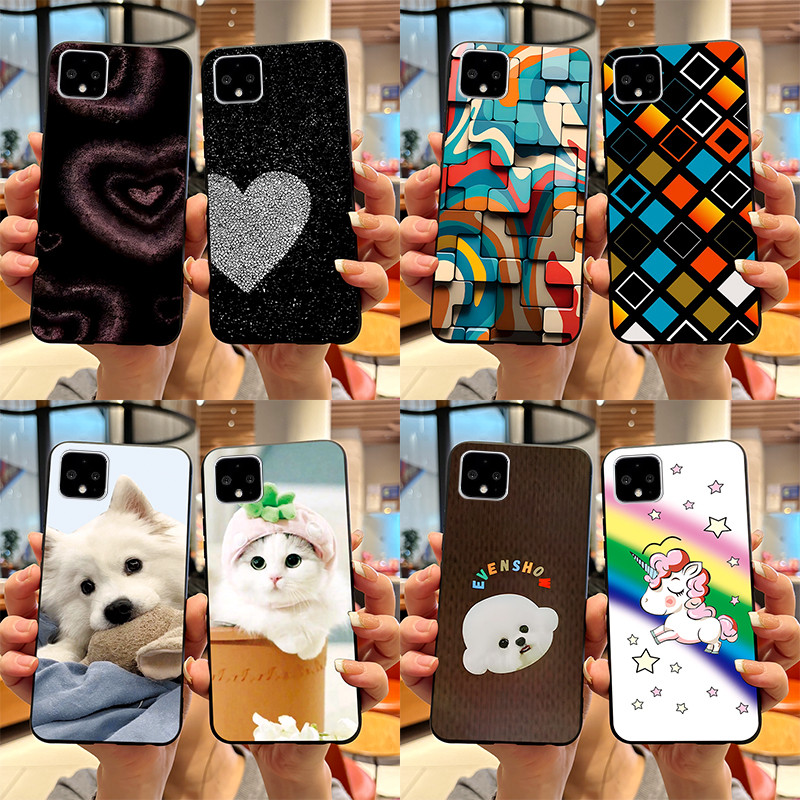 สําหรับ Google Pixel 4 XL Pixel4 กรณีใหม่ล่าสุด 2024 การออกแบบการ์ตูนหัวใจพิมพ์ซิลิโคนสีดํานุ่มสําหร