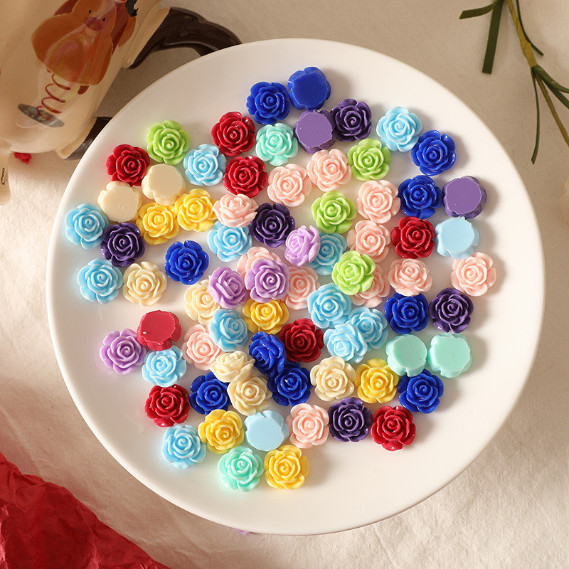 100pcs 9/12/14 มม.จําลอง Multicolor Rose ดอกไม้เรซิ่น Flatback Diy เคสโทรศัพท์ตกแต่ง Scrapbooking Handmade วัสดุ