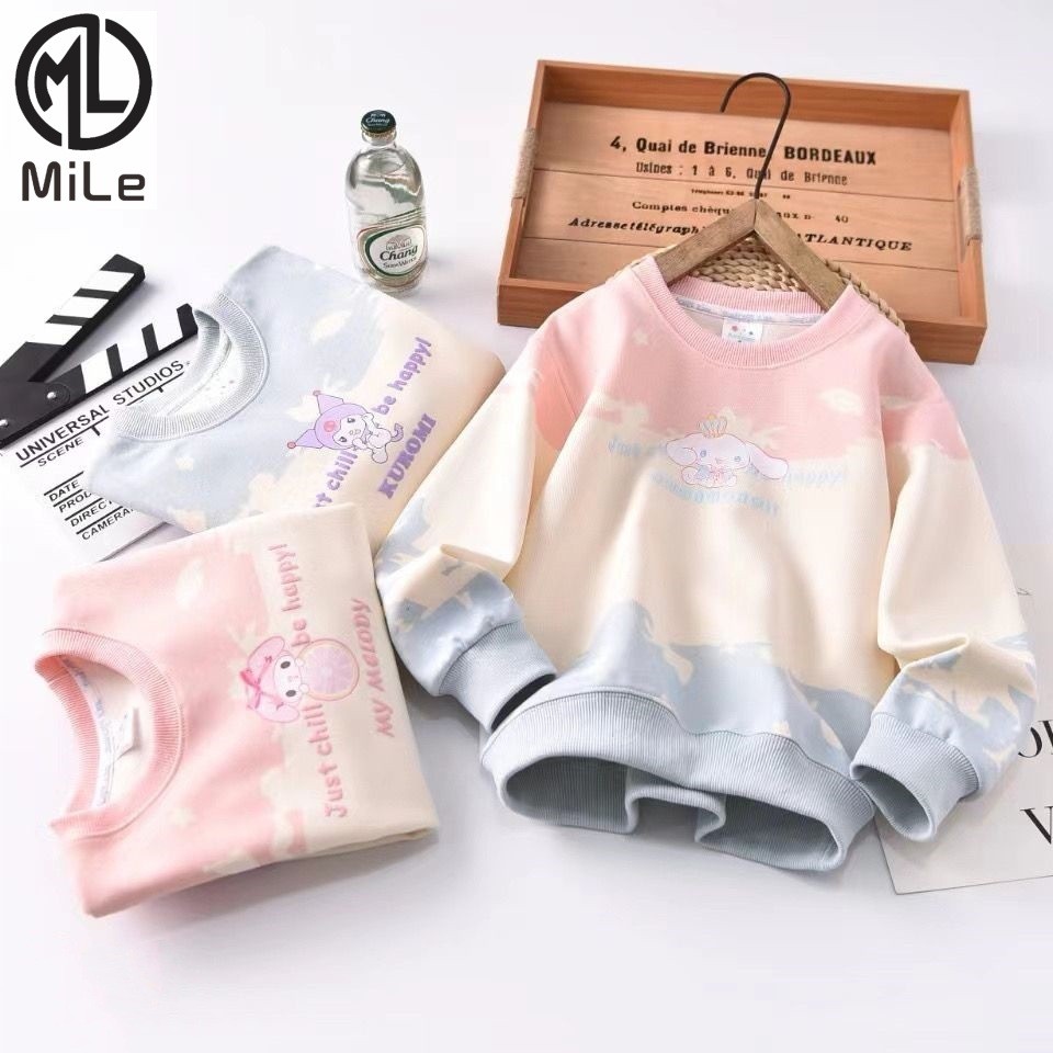 [ML] 120-160 ซม.สาวสไตล์ใหม่ฤดูใบไม้ผลิฤดูใบไม้ร่วงการ์ตูน Kuromi สไตล์บาง Tie-Dye เสื้อกันหนาวแขนยาวแฟชั่นเสื้อเด็ก All-Match T