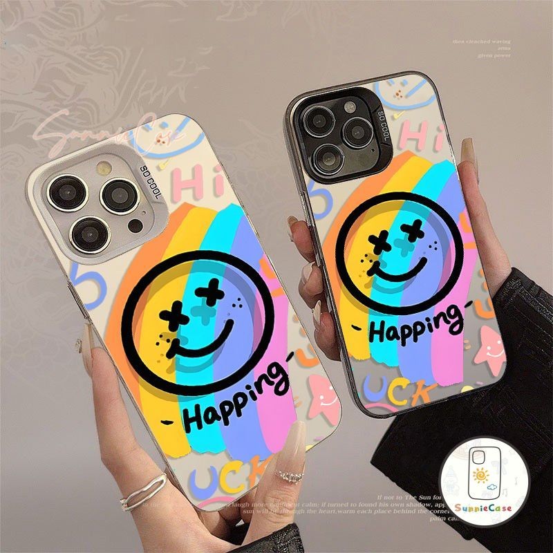 เคสไอโฟน16 IPhone 11 16 14 15 12 13 Pro Max 7Plus XR XS X Max 7 8 Plus SE 2020 รอยยิ้ม น่ารัก สายรุ้ง เรียบง่าย เคส
