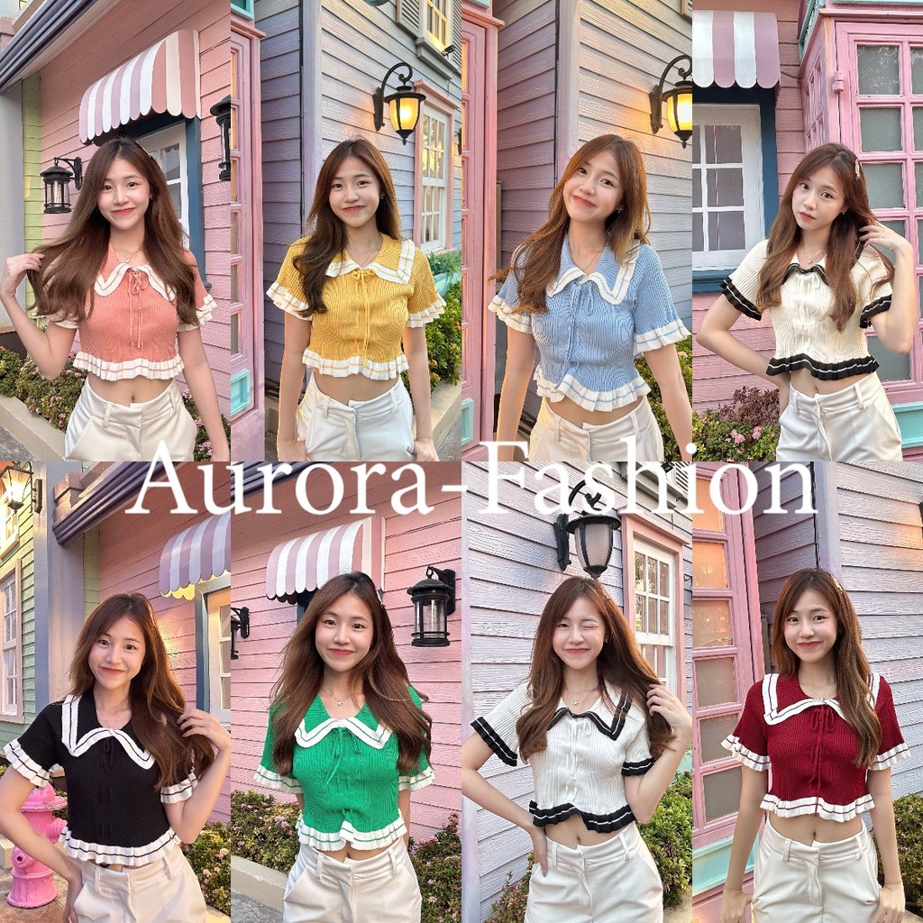 Aurora พร้อมส่ง เสื้อไหมพรม ผ้าร่องแขนระบาย แต่งขอบระบาย สีน่ารัก ใส่สบายมาก น่ารักสไตล์คุณหนู 6A46-1