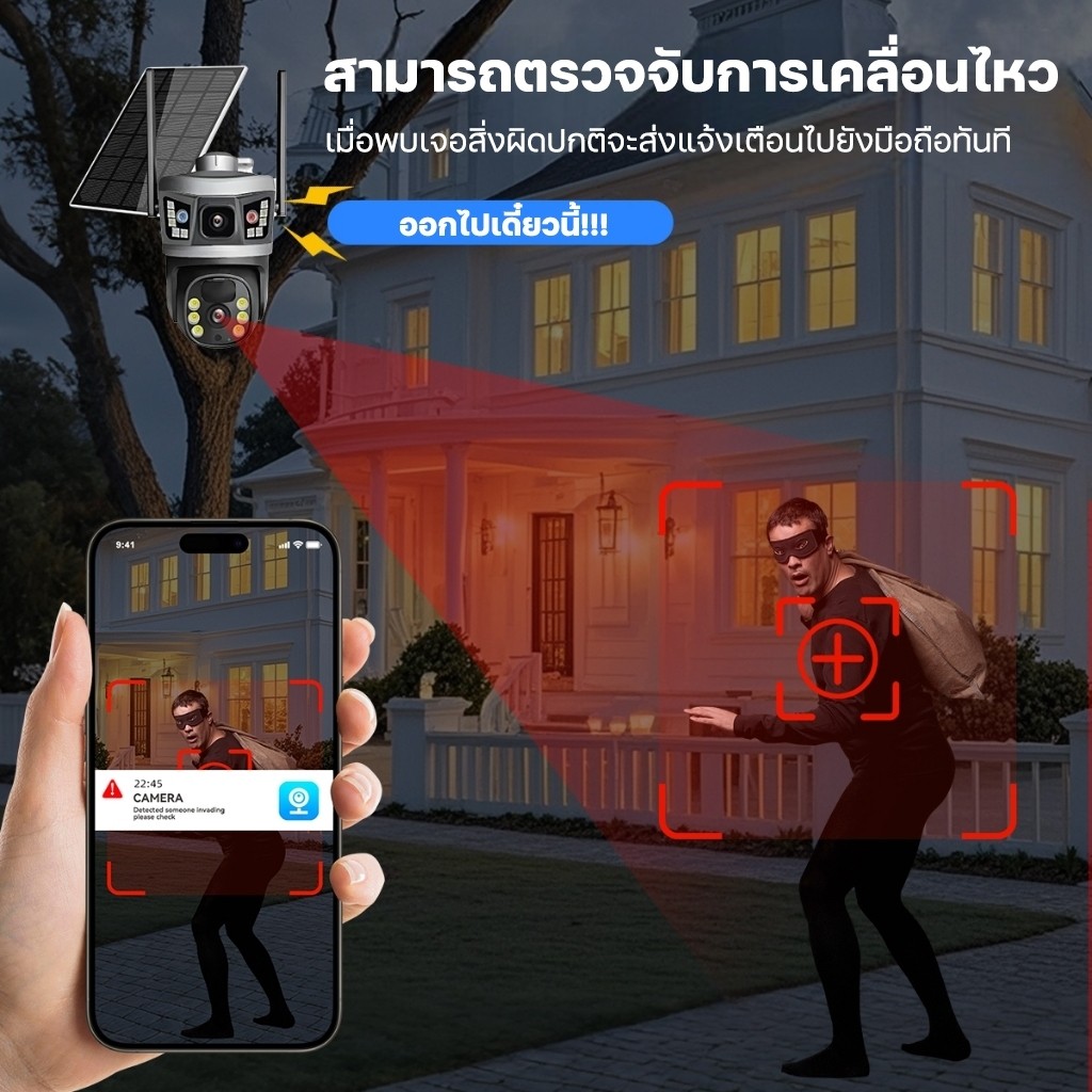 กล้องวงจรปิดโซล่าเซลล์ รองรับซิม4G พลังงานแสงอาทิตย์ กันน้ำ ติดกลางแจ้ง กล้องอัจฉริยะมีระบบแจ้งเตือน