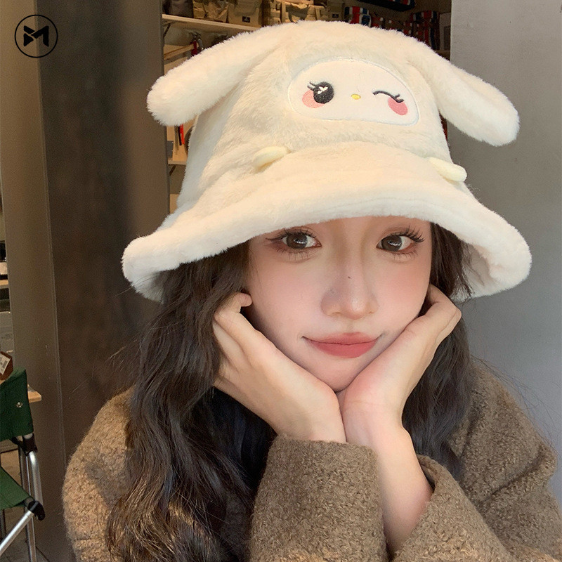 น่ารักหูลูกสุนัขผู้หญิงตุ๊กตาชายคาใหญ่ความร้อนฤดูใบไม้ร่วงฤดูหนาวถังหมวก