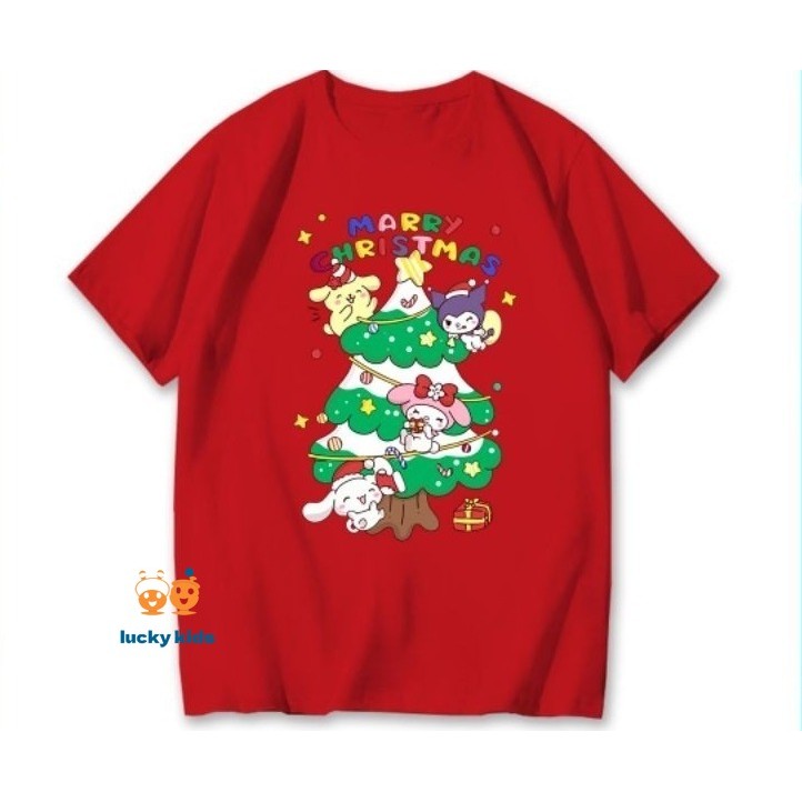 (MerryChristmas) เสื้อยืดเด็กคริสต์มาสเสื้อยืดลายต้นคริสต์มาสนุ่มและยืดหยุ่นอายุ 3-12 ปี LUCKY KIDS