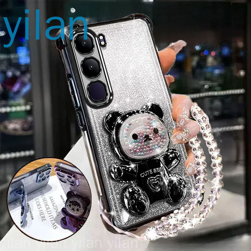 เคสโทรศัพท์กันกระแทกสําหรับ Vivo Y19s 2024 สี่มุม anti drop น่ารัก 3D สีสันผู้ถือหมีวงเล็บฝาครอบคริสตัล braceletsoftcase - รูปที่ 2