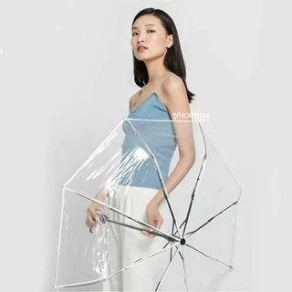 ร่มใสพับ 3 ตอน กว้าง 98 ซม. ขอบขาว กันน้ำ 💯% พกพาสะดวก ส่งจากไทย