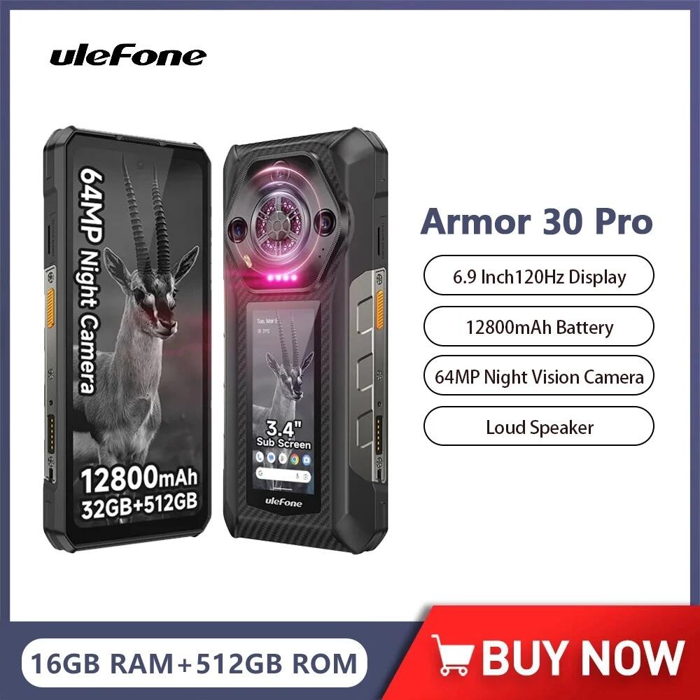 Ulefone Armor 30 Pro 5Gโทรศัพท์ที่ทนทาน 12800mAh 64MP Night Visionกล้องโทรศัพท์มือถือAndroid 14 สูงส