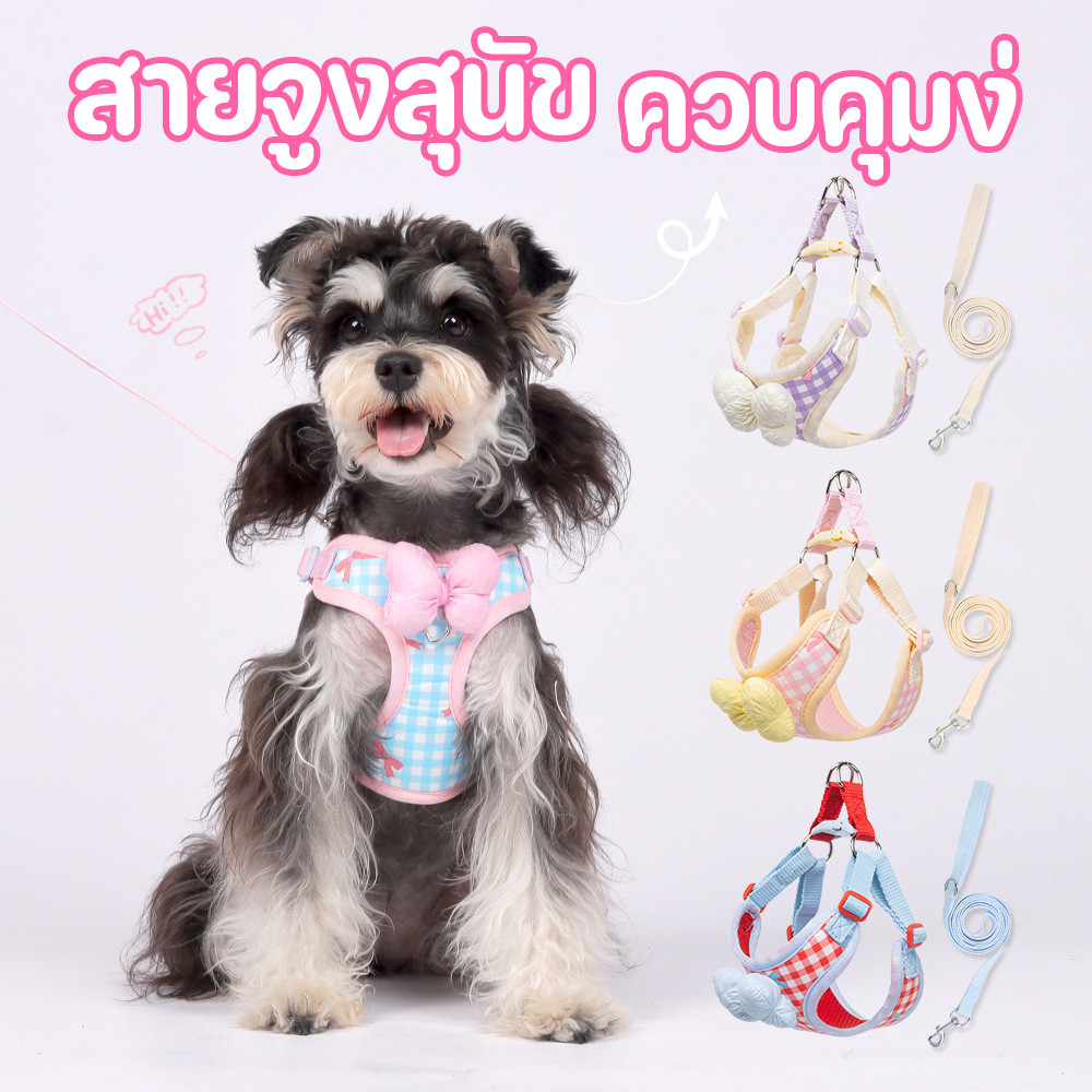 สายจูงสัตว์เลี้ยง  สายจูงสุนัข สายรัดอกและหลังตาข่ายสำหรับสัตว์เลี้ยง ระบายอากาศได้ สายจูงแมวและสุนัข