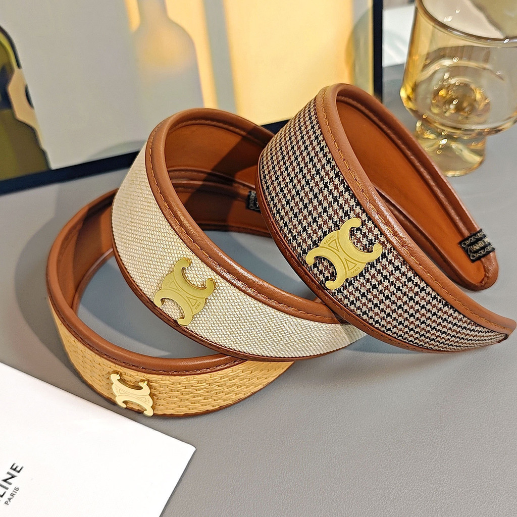 แถบคาดศีรษะหนังลูกวัว High-End ตัวอักษรขนาดใหญ่ Houndstooth พร้อมน้ำหอมและอุปกรณ์เสริมผม