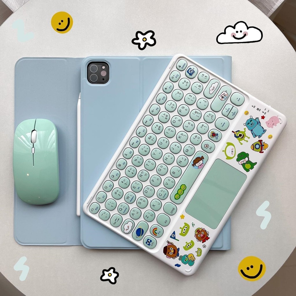 เคสไอแพด+เคสคีย์บอร์ดไทย+เมาส์บลูทูธ ที่มีคีย์บอร์ดในตัวพร้อมช่องเสียบปากกา เคส , Pro 11 Air7/6 10.9 gen11 ป้องกันการตก