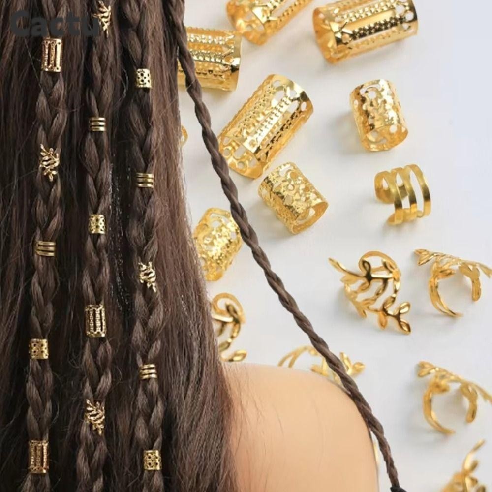 CACTU 40 ชิ้น/เซ็ต Braids Loc เครื่องประดับผม, DIY แหวนผมหรูหรา,รูปแบบที่แตกต่างกัน Hollow Out ผม Braider ตกแต่งสําหรับผู้หญิงสาว