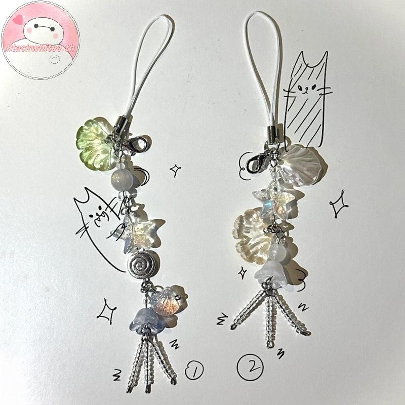 BWHTE น่ารักโทรศัพท์ Charm สายคล้องฤดูร้อน Ocean สไตล์เปลือกหอย Jelly Fish จี้ Key สายคล้องสาวผู้หญิ