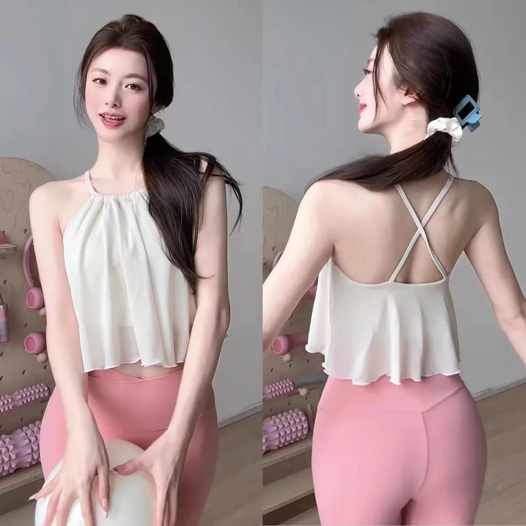 ตาข่ายกีฬาแขวนชุดชั้นในสตรีความงามกลับแผ่นเต้านมชุดชั้นในสีขาวสูทเสื้อผ้าออกกําลังกายเสื้อกั๊กพิลาทิสโยคะเสื้อผ้าด้านบน