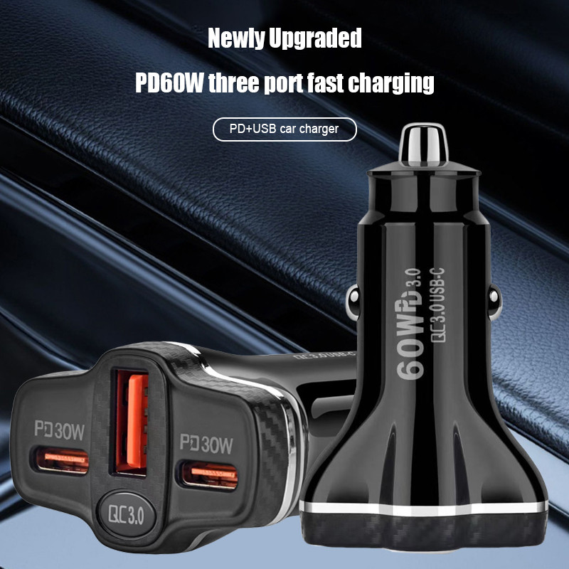 Car Fast Charger Charger 60W สามอินเทอร์เฟซ Charger เหมาะสำหรับ IP 15