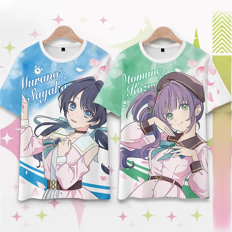 เสื้อพิมพ์ 3D Hasu No Sora Jogakuin School Idol Club สำหรับทั้งผู้ชายและผู้หญิง ตัวละคร Murano Sayaka และ Otomune Kozue เหมาะสำหรับคอสเพลย์