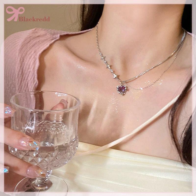 BRED เกาหลีแนวโน้มแฟชั่นสําหรับผู้หญิงวัยรุ่น Cool Heart จี้สร้อยคอคริสตัล Awn Star สร้อยคอแนวโน้มบุ