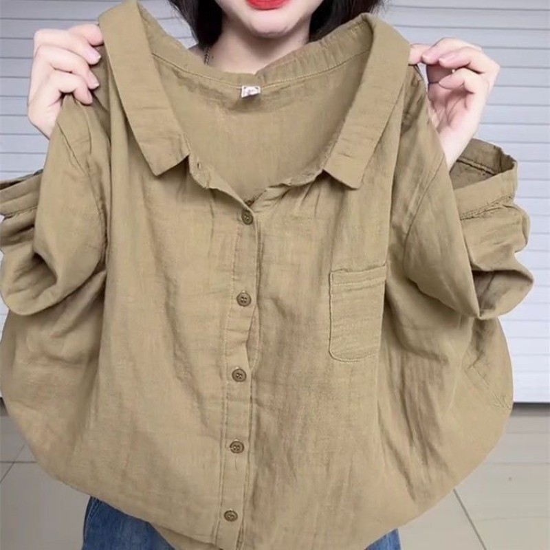 เสื้อเชิ้ตแขนห้าส่วนสําหรับผู้หญิง 2025 เวอร์ชั่นเกาหลีอเนกประสงค์ลดอายุหลวมด้านบน