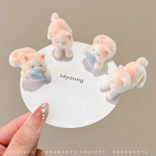 เครื่องประดับผมตุ๊กตาแมวน่ารักสำหรับเด็กผู้หญิง มีคลิปปากเป็ดสำหรับผมม้า