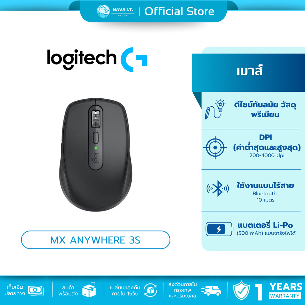 🛵มีส่งด่วน💨 LOGITECH MX ANYWHERE 3S GRAPHITE(สีดำ) WIRELESS COMPACT PERFORMANCE ประกัน 1ปี