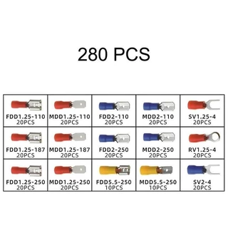 [เซทกล่อง280ชิ้น] หางปลา ขั้วต่อสายไฟ หางปลาต่อสายไฟ 15รูปแบบ