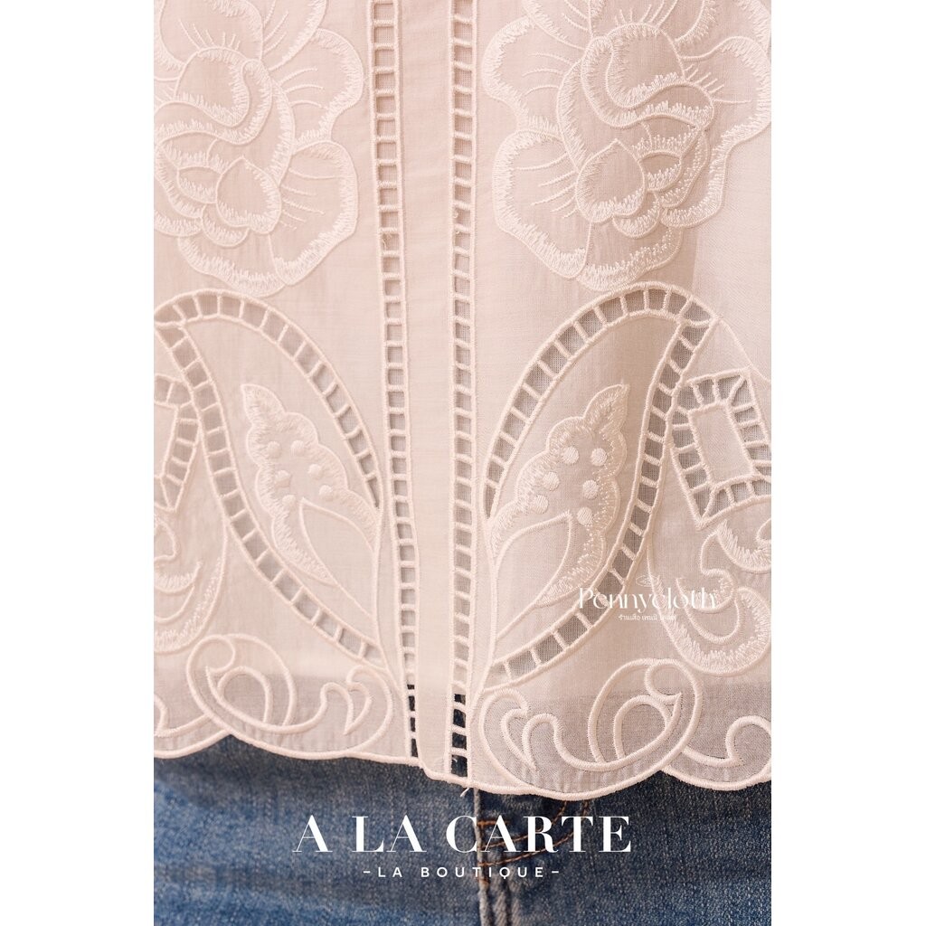 69842 เสื้อ A La Carte ชีฟองซิลด์ คอวี แขน 3 ส่วน งานปักฉลุ สวยหรู มีซับใน by PENNY CLOTH - รูปที่ 5