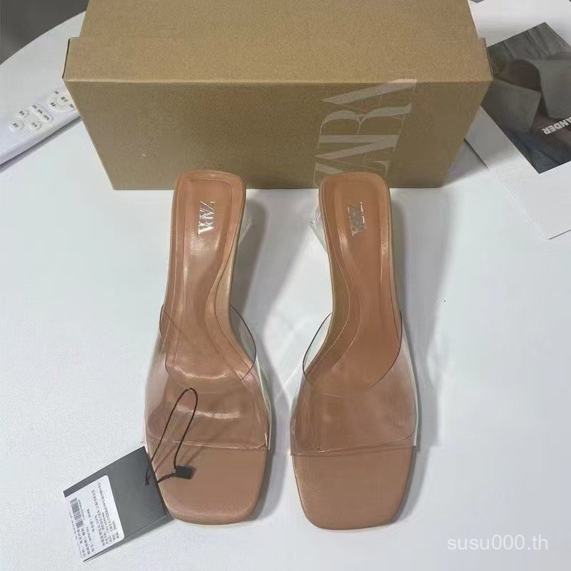 zara รองเท้าแตะส้นสูงพีวีซีสำหรับฤดูร้อน ดีไซน์ใหม่ มาพร้อมเปิดนิ้วและเปิดส้น