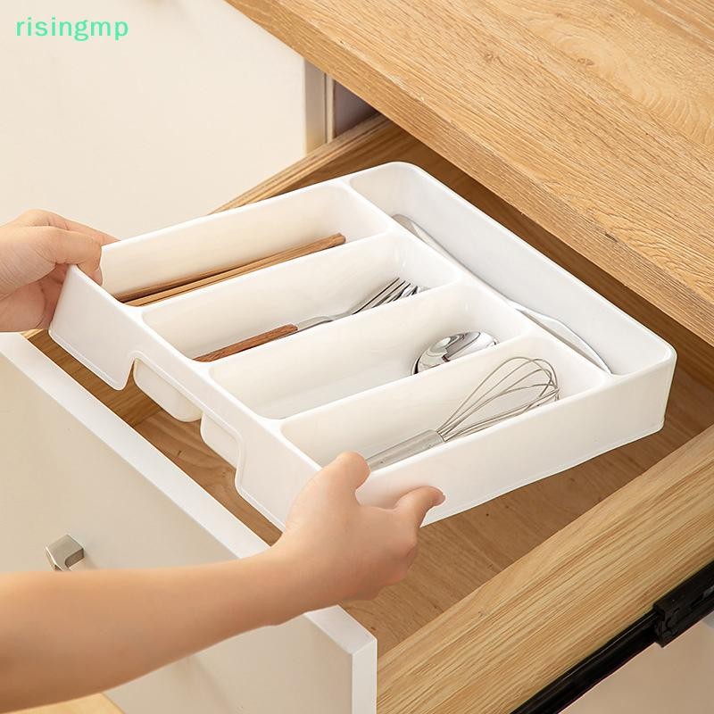 [risingmp] 4/5partments Cutlery Organizer Daily Drawer Divider ถาดสี่เหลี่ยมผืนผ้าทําความสะอาดง่าย Home Kitchen ช้อนส้อมแยกกล่อง