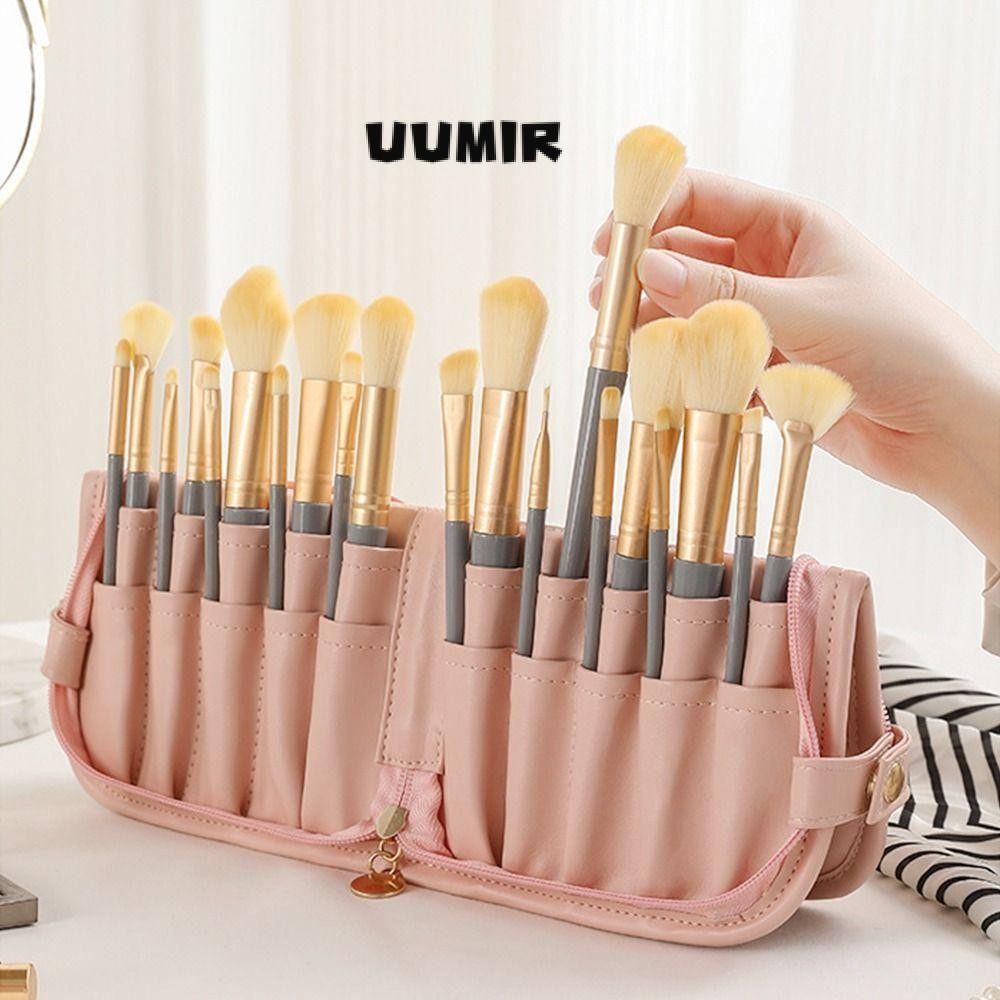 UUMIR กระเป๋าแปรงแต่งหน้า, หนัง PU 20 หลุมเครื่องสําอางค์, กระเป๋าเครื่องมือความงามความจุขนาดใหญ่กันน้ําทนทาน