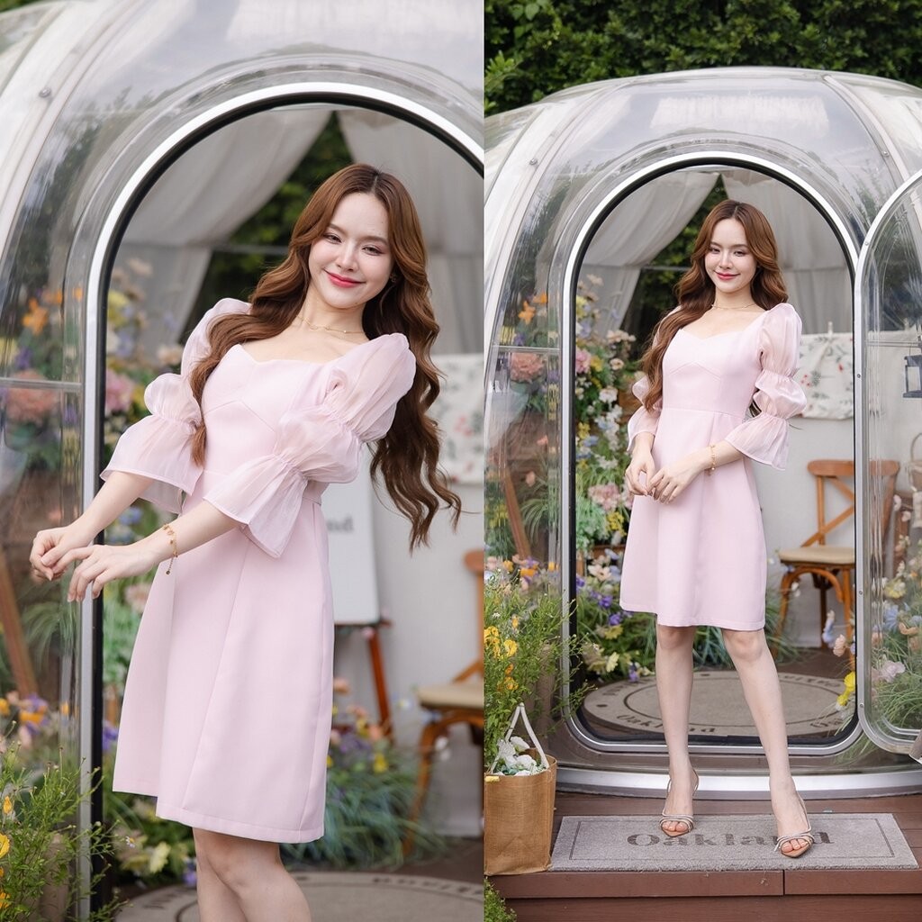Evie Organza Puff Dress เดรสแขนพัฟ : สีชมพู [Made by Pastel Time]