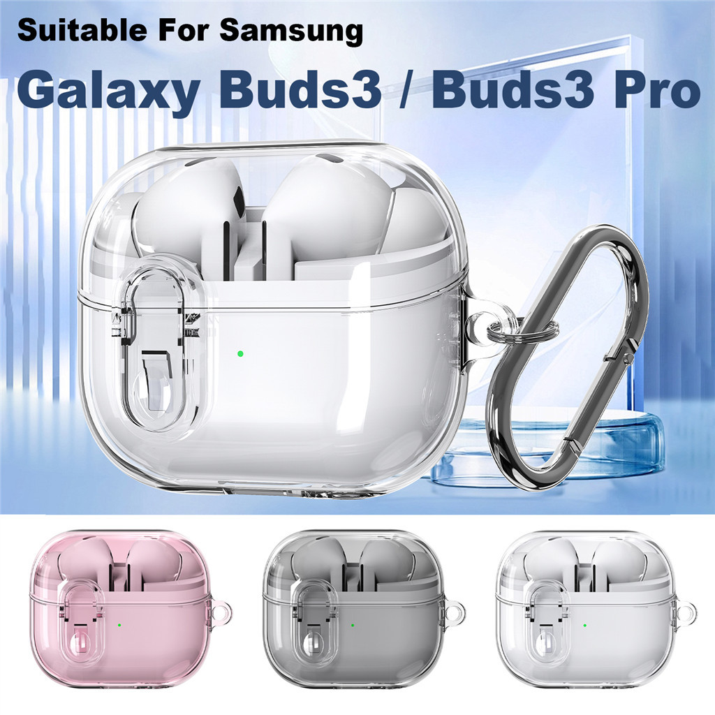 หรูหราชุบโปร่งใสสําหรับ Samsung Galaxy Buds 3 Buds3 Pro Case เคสหูฟังใสพร้อมพวงกุญแจ ตัวล็อคป้องกันการสูญหายแบบปลอดภัย