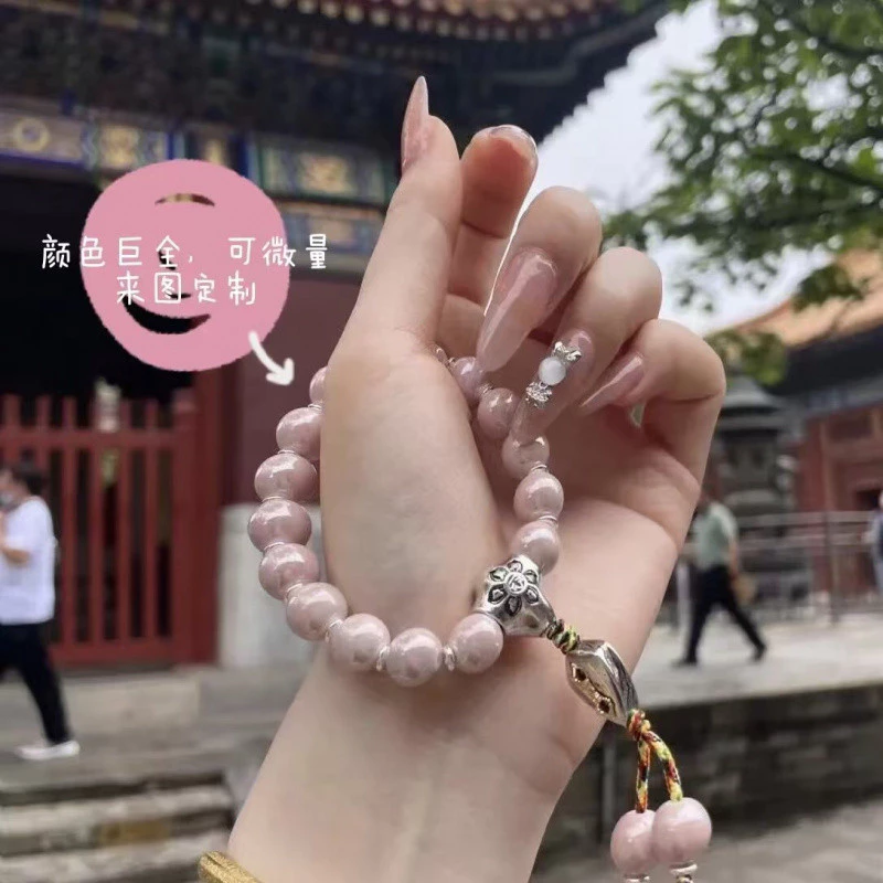 สร้อยข้อมือพอร์ซเลนสีเทา แบบหยงเป่ยจิง สไตล์วัดวัง เครื่องประดับวัฒนธรรม