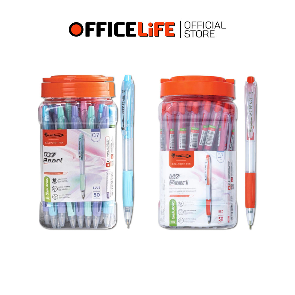 Quantum (ควอนตัม) ปากกาลูกลื่น รุ่น M7/007 Pearl หัว 0.7 มม. หมึกน้ำเงิน / หมึกแดง (50 ด้าม / กระปุก
