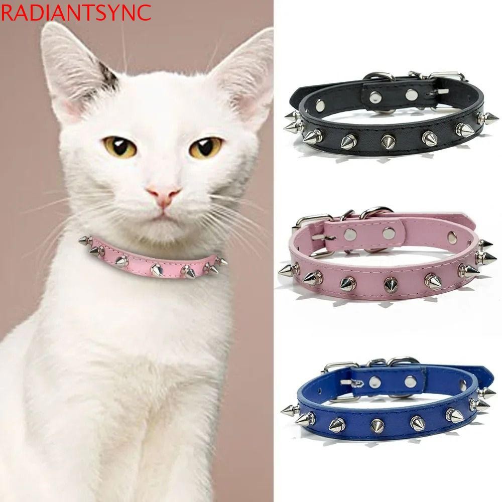 RADIANTSYNC ปลอกคอสุนัขแมว, หนังปรับสัตว์เลี้ยง Spiked Studded Collars, สบาย Cool ประณีตที่มีสีสันสัตว์เลี้ยงสร้อยคอขนาดกลางขนาดเล็ก
