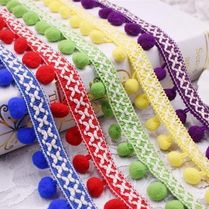 1 หลาลูกไม้ริบบิ้นอุปกรณ์เย็บผ้า Pom Pom พู่ Pompoms Trim Ball Fringe เย็บปักถักร้อยเครื่องแต่งกายผ้าลูกไม้สําหรับเย็บเสื้อผ้า Handmade อุปกรณ์เสริมริบบิ้นสําหรับปักถั