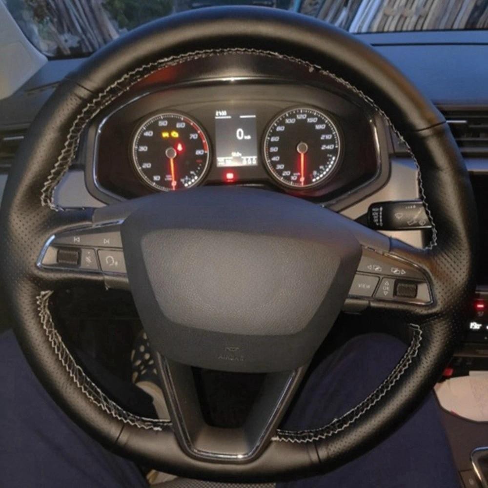 พวงมาลัยรถสีดําหนังเทียมสําหรับที่นั่ง Leon 5F Mk3 2013-2019 Ibiza 6J Tarraco Arona Ateca Alhambraau