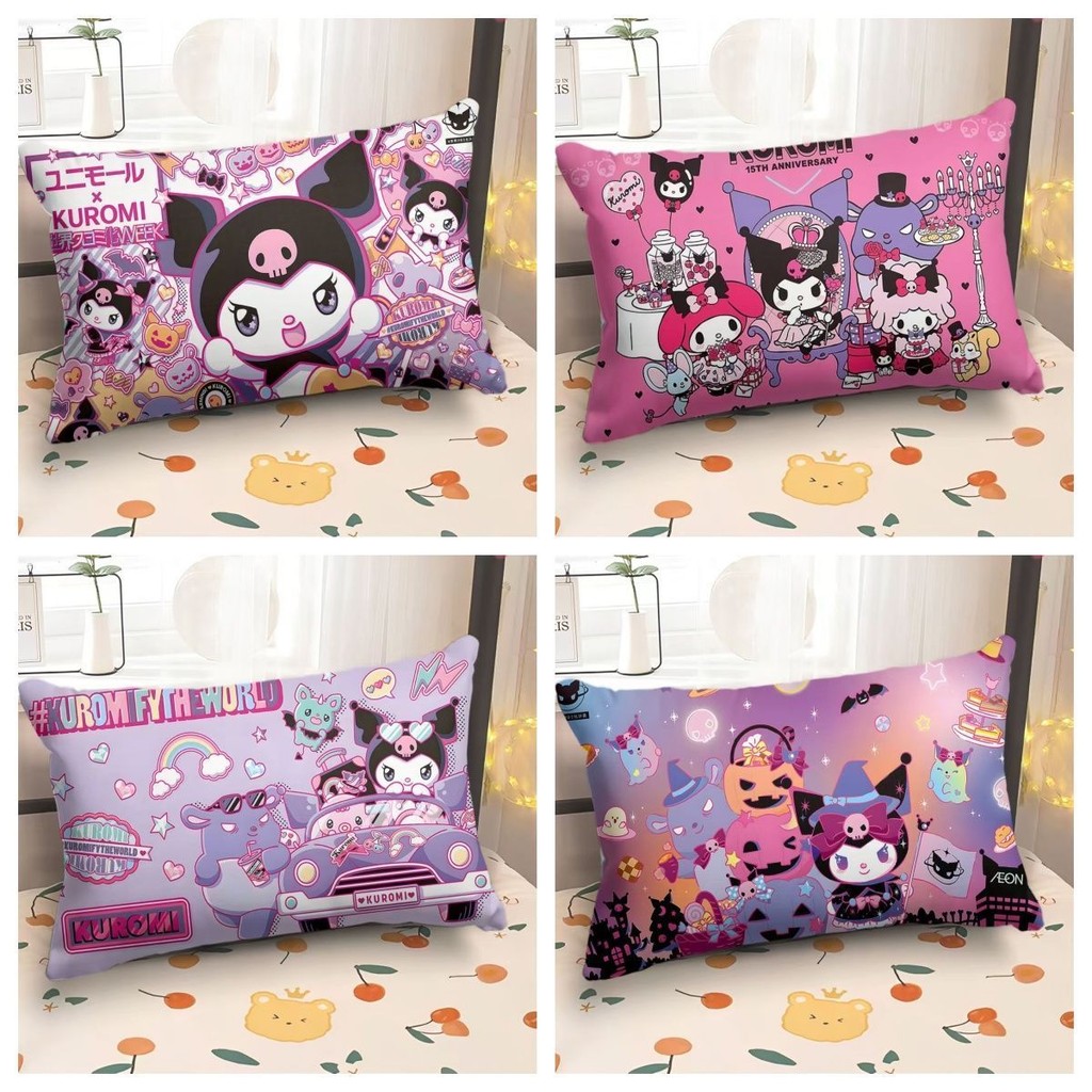 D0725 ขนาดใหญ่ Kuromi ปลอกหมอน Sanrio โซฟาหน้าแรกตกแต่งปลอกหมอนอะนิเมะอุปกรณ์ต่อพ่วงหอพักหมอนเบาะรองนั่ง 50x30 ซม.60x40 ซม.70x50 ซม.แพ็คซิปประเภท