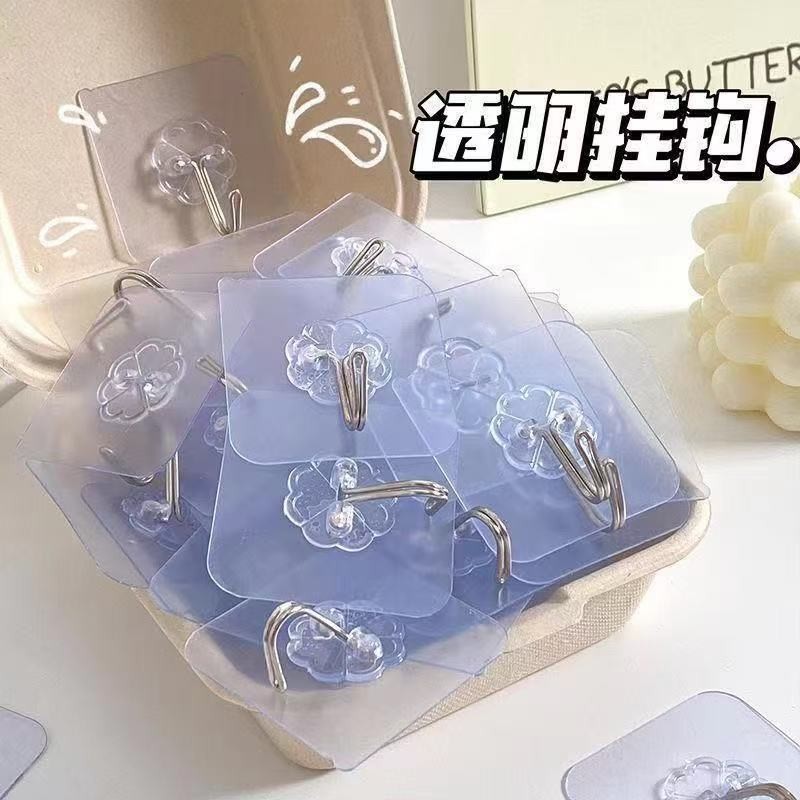 透明粘钩免打孔挂钩超强力自粘挂壁式墙上卫生间挂钩超强粘暖被机Transparent adhesive hook without punching hook, super strong self-adh